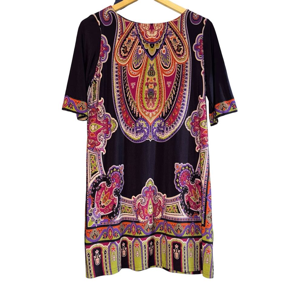 Sandra Darren Paisley Shift Dress Women's Size 10 PETITE Stretch Boho Hippie